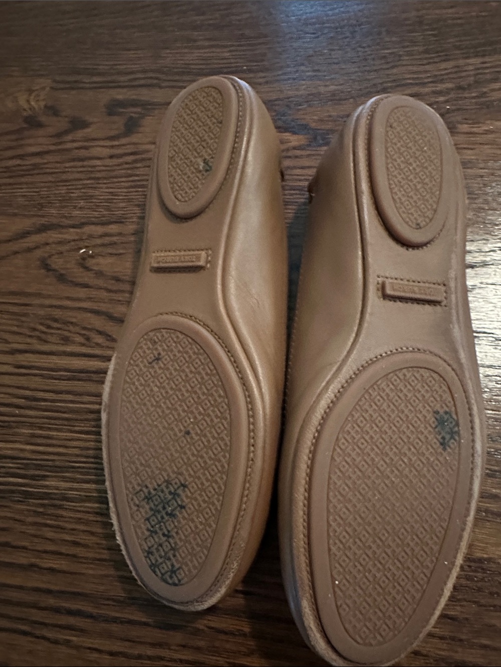 Tory Burch Tan Leather Ballet Flats with Gold Logo Medallion - Picture 3 of 3